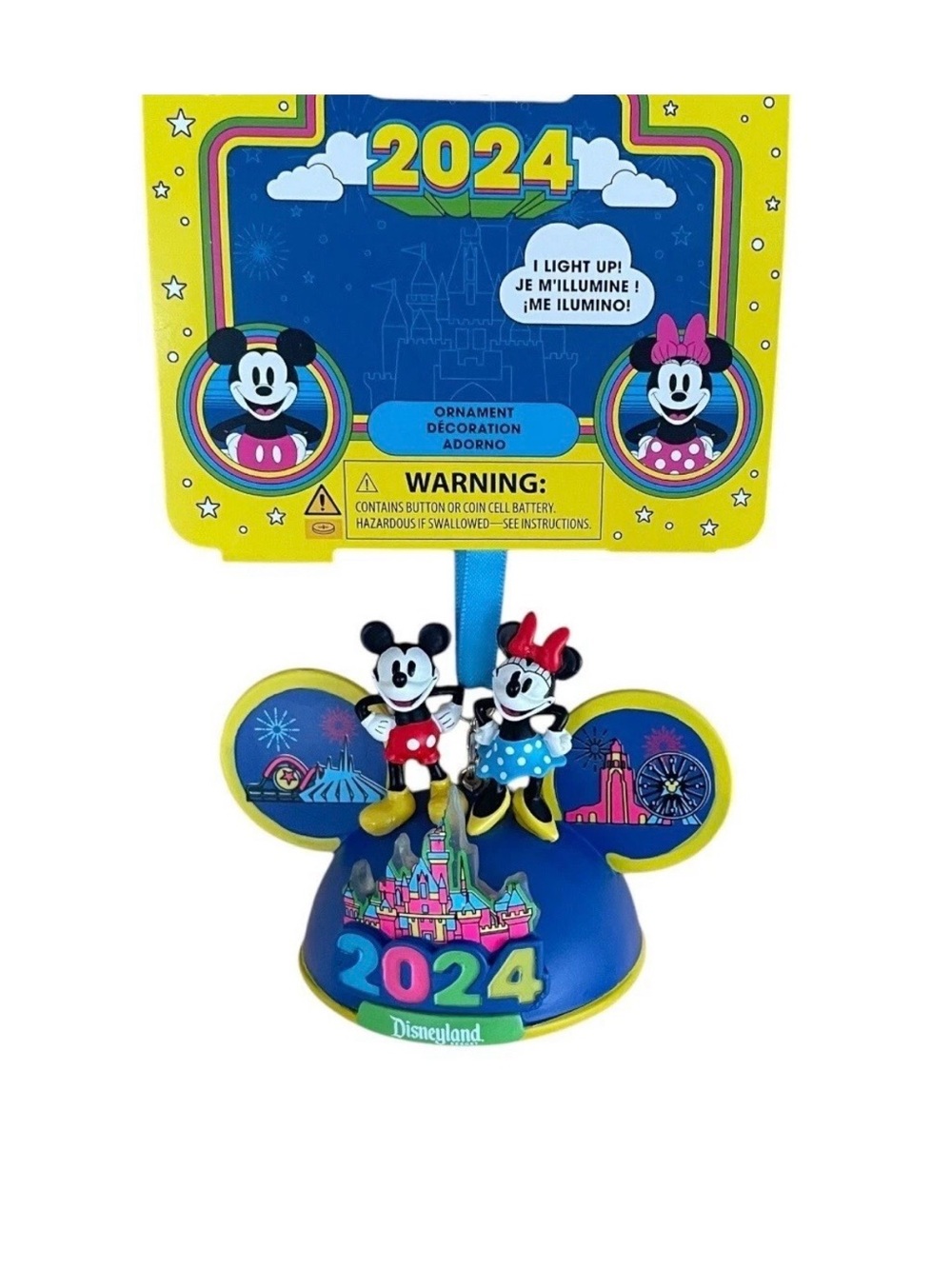 Mickey and Minnie Mouse Light-Up Ear Hat Ornament – Disneyland 2024 NIB